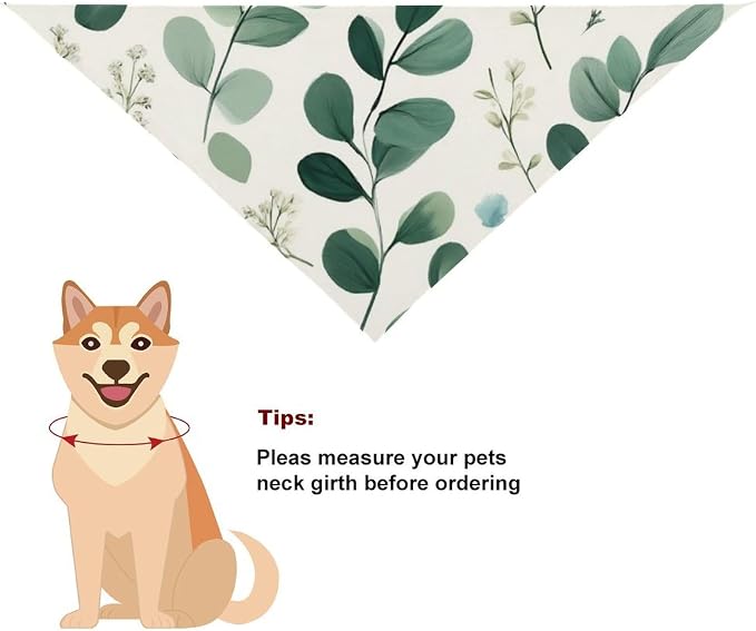 Washable Portable Pet Scarf Watercolor Sage Green Leaf for Small to Large Dogs Travel, Wedding Party, Daily Wear, Ultra Soft Fashion Scarves