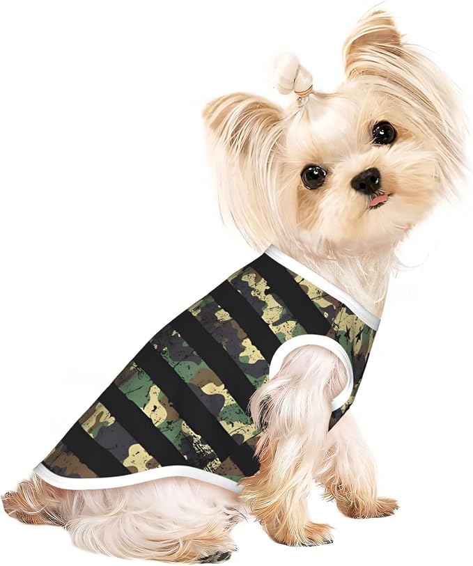 Camouflage American Flag Dog Shirts Sleeveless Puppy Cotton T-Shirts