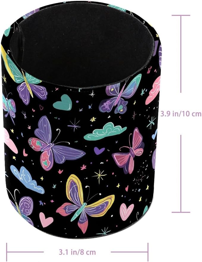 Faux Leather Pen Holder for Desk, Pencil Organizer Colorful Butterflies Pen Cup Desk Decor Makeup Brush Holder Storage for Office Home