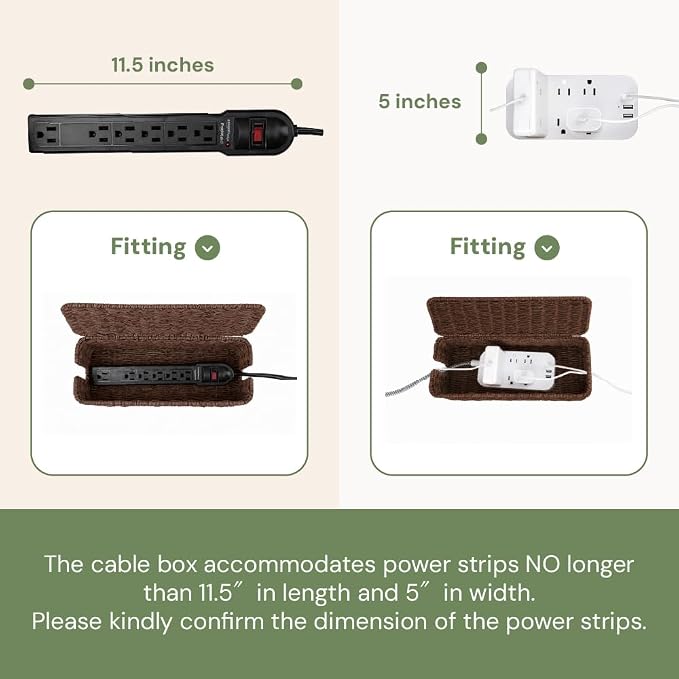 Cable Management Box, Handmade Rattan Cord Organizer for Power Strip | Open Slots Cord Hider for Power Strip, Router & USB Hub, Registered U.S. Design Patent