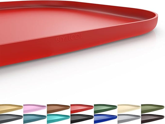 SMILOOL Silicone Pet Feeding Mat with Raised Edge for Food and Water, Dog Bowl Mats, Cat Bowls Placemat with High Lip for Floor Waterproof, Rubber Tray for Cats and Dogs 22 x 14 x0.8 Red