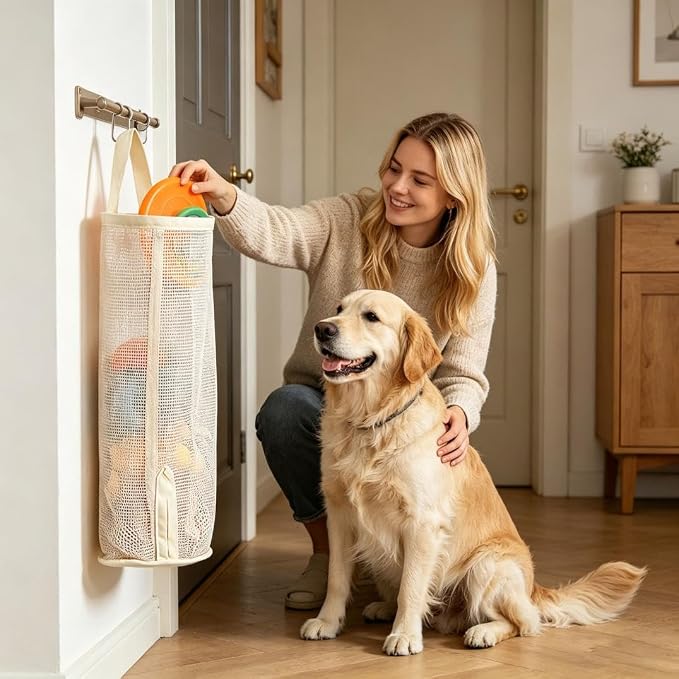2026 New Pet Toy Storage Bag, Wall-Mounted, Space-Saving Organizer with Bottom Opening for Cat Wand Toys and Dog Toys (#A)
