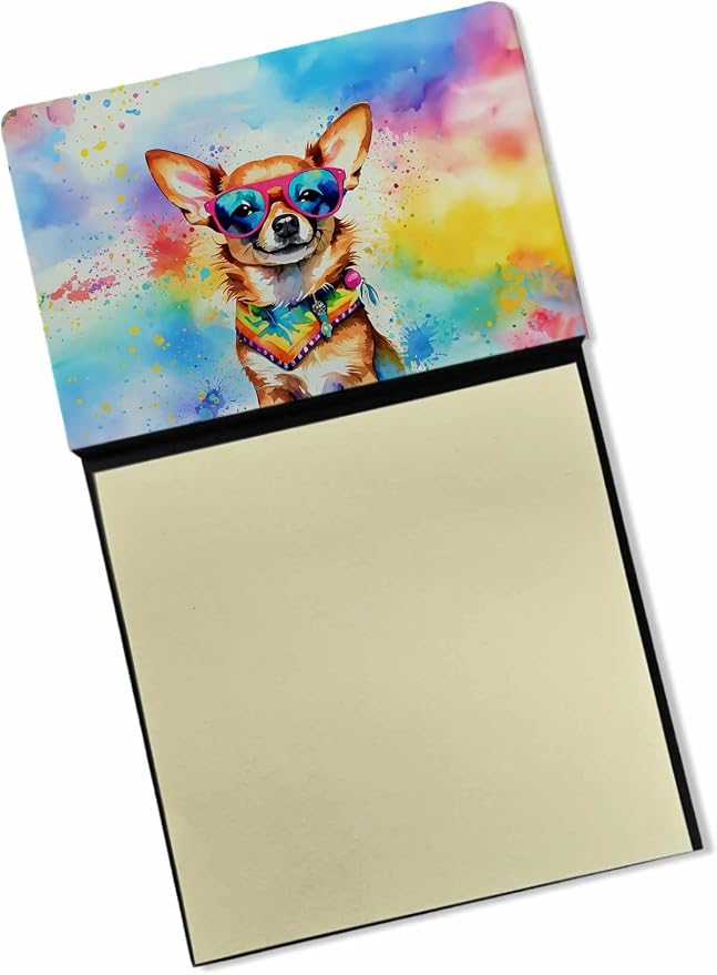 Caroline's Treasures Chihuahua Hippie Dawg Sticky Note Holder Refillable Dispenser Self-Sticky Note Pads, Memo Pads Blank Desk Accessories