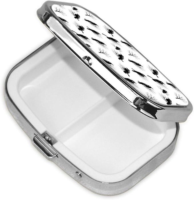 Purse Pill Container Slim Vitamin Organizer Credit-Card Sized Women’s Daily Essential, Tree Branch Black Crow Raven Bird
