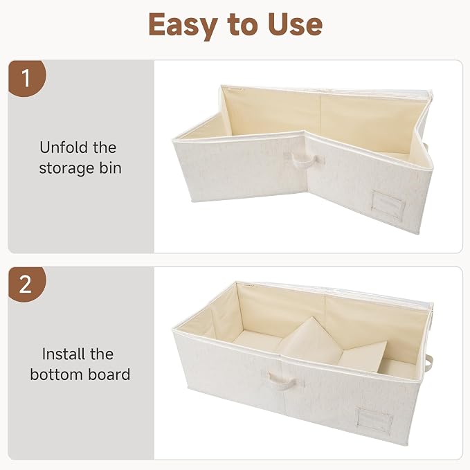 StorageWorks 10 Inch Tall Under Bed Storage Containers with Clear Lid | Reinforced Structure, Resists Sagging, Handles & Label Holder, Foldable Stackable Closet Storage for Clothes, Blankets, Toys