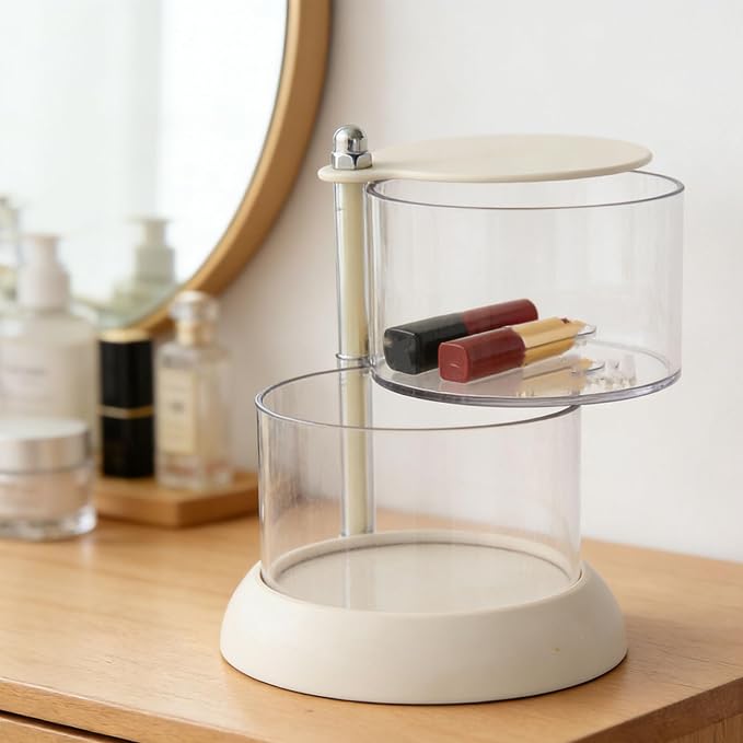 Makeup Sponge Holder,2 Tier Clear Pet Rotating Round Makeup Sponge Storage Box White Organizer Holder For Powder Puff Cotton Pads