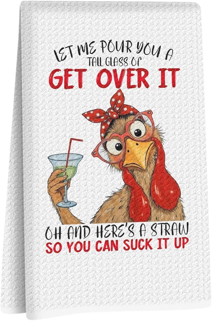 Funny Chicken Kitchen Towels 24x14 Inch, Red Glasses Dish Cloth Hand Towel, Waffle Weave Tea Towels for Bathroom Kitchen Farmhouse Decor, Chicken Gifts for Women Mom, Thanksgiving Gifts