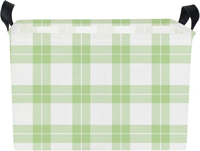 AppleGreen Grid Rectangular Storage Basket Empty,Storage Bin with Handles,Room Decor,Gift Basket,Book Box(Green Plaid)
