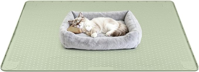 Silicone Cat Bed Mat 40"x28" Pet Crate Mat for Cat Cage, Green | Extra Large Cat Sleeping Mat, Non-slip, Washable, Waterproof Pet Bed Mat with Raised Edge, Pet Playpen Mat to Protect Floors