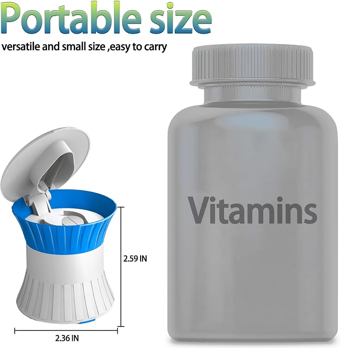 Pill Crusher Fine Powder with Small Medicine Pill Box 3-in-1,Pill Splitter Cutter for Small Pills Vitamins Tablets, Portable Pill Crushers for Elderly & Pet,Travel-Friendly Pill Grinder (Blue)