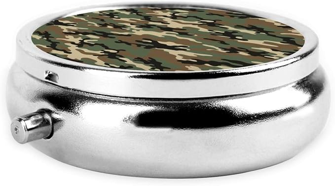 Pocket Medicine Case, Dark Brown Camouflage Round Small Organizer, Waterproof Pill Box for Vitamins, Travel Holder Purse Carry for Commute