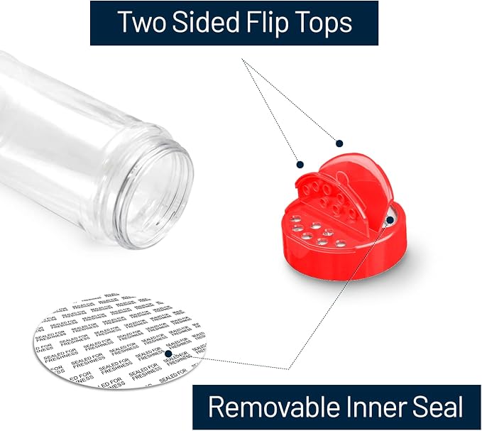 Plastic Spice Jars Bottle Containers with Red Cap, 16 Oz, 6 Pack | Clear Safe Plastic Bottle Containers with Shaker Lids, Lined Cap, PET Material, BPA-Free, Perfect for Herbs & Spices