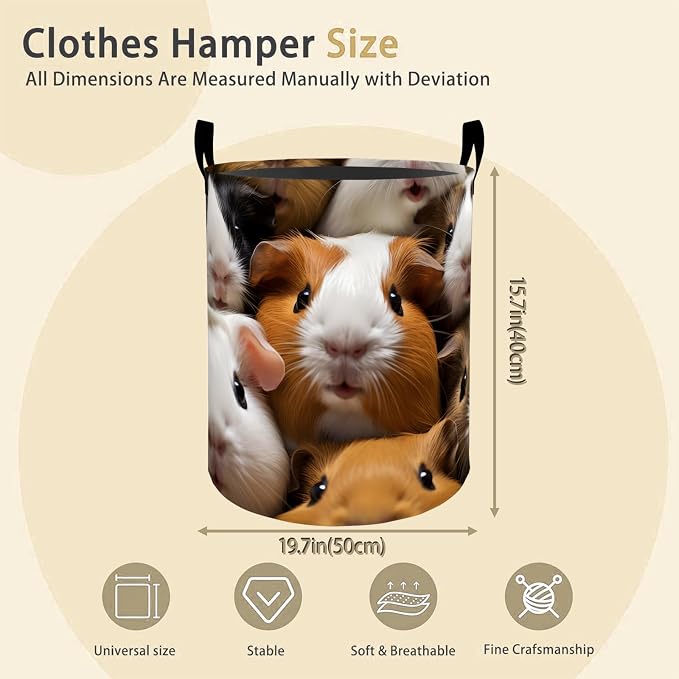 Guinea Pig Laundry Basket Hamper for Boys Girls Kids Adults, Foldable Waterproof Oxford Clothes Storage Bin, Cute Pet Organizer for Bedroom Bathroom Room Decor 19.7"x15.8"