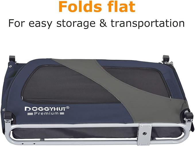 DOGGYHUT® Premium X Large Pet Bike Trailer Up to 100 lbs (Blue) | Bicycle Trailer for Small Medium or Large Dogs, Dog Bicycle Carrier, Low Center of Gravity, Folding Frame Cart