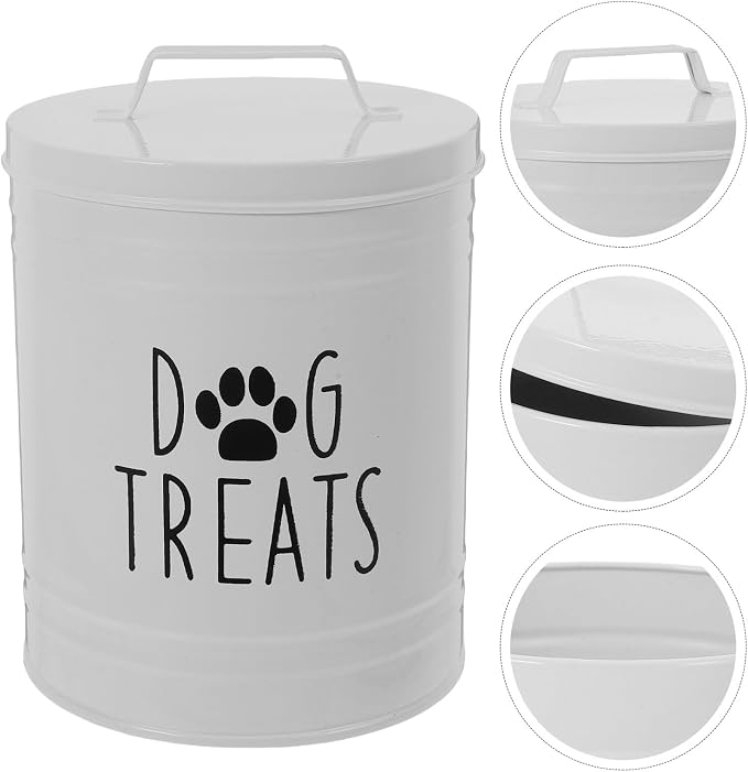 GANAZONO Dog Food Storage Container Airtight Metal Jar with Lid Large Capacity for Pet Treats and Snacks Kitchen Counter Organizer White