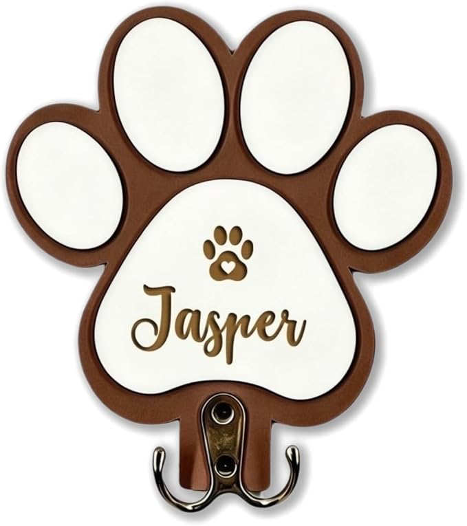 Custom Dog Leash Holder, Personalized Wooden Key Rack with Engraved Name, Wall Mounted Decor Pet Harness Collar Organizer Storage for Dog Lovers(Coffee)
