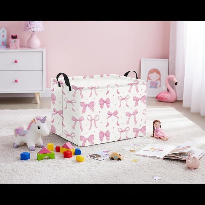 Rectangular Kids Basket Baby Girl Basket Fabric Storage Bin Organizer Box Room Decor(Dreamy Bowknot)