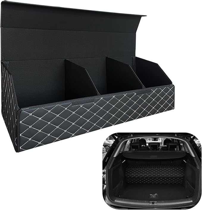 Car Trunk Organizer For Toyota Venza -Custom Fit,Leather Large Capacity Outdoor Trunk Organizer,4-Layer Cover,Diamond Quilted Pattern All-Season Use For Toyota Venza 2009-2015