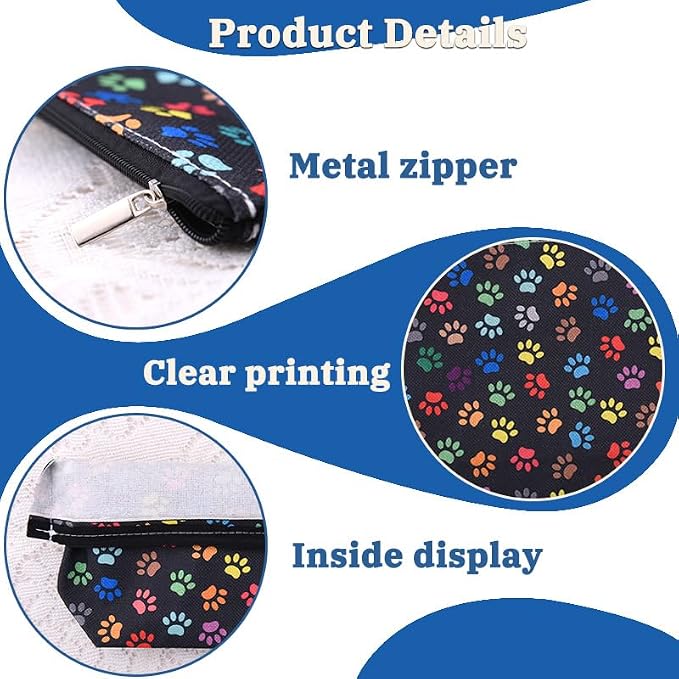 Paw Print Makeup Bag Cat Footprint Cosmetic Bags Portable Travel Toiletry Bag for Women Storage Zipper Pouches with Wrist Strap Makeup Cosmetic Pouch for Purse Dog Cat Lover Birthday Gifts