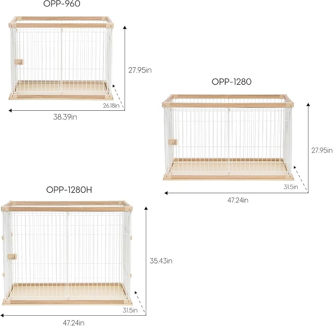 IRIS USA Large Tall Dog Crate, Dog Kennel Indoor with Sliding Door & Bottom Tray, Dog Cage, Wire Pet Pen, Stylish Wood-Like Trim, Light Brown