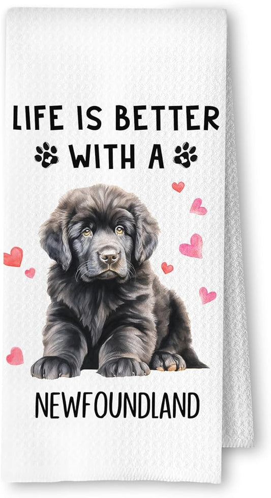 Newfoundland Dog Kitchen Towels, Newfoundland Dog Lover Gifts Dish Tea Towels for Kitchen Decor, Dogs Mom Dad Gifts Decorative Hand Towel for Bathroom, 16x24 Inches