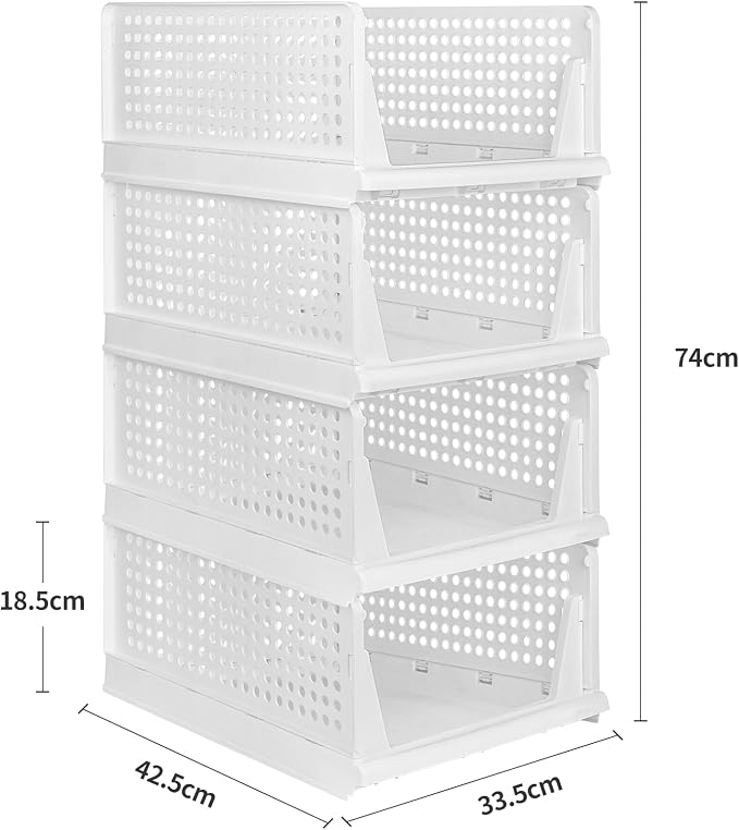This Foldable and Stackable Clothes 4-Tier Drawer Storage Shelf for Bedroom Kitchen Living Room Bathroom (White 18cm + 14cm Height)