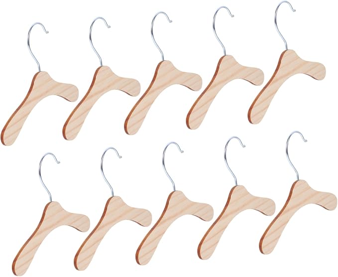 Cabilock 10pcs Pet Clothes Hangers Small Wooden and Silver Rack for Dogs and Cats Practical Organizer for Neat Storage and Drying of Puppy and Kitten Apparel