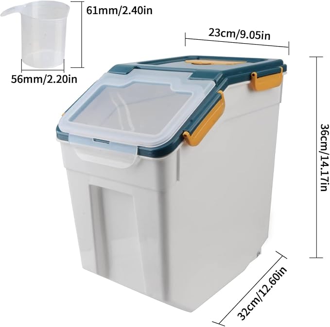 Saim 4 Pack 25lb Flour & Rice Storage Container Bin, Dark Blue | BPA free plastic with seal lid, rolling wheels and measuring scoop for rice, flour, cereal and grain one-hand scooping