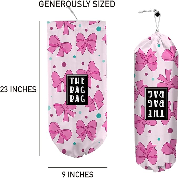 Plastic Bag Organizer,Reusable And Washable Girly Cute Style Grocery Bag organizer,for Home Kitchen Travelling Camping Decor, use 1 Pack,Pink Bow Pattern