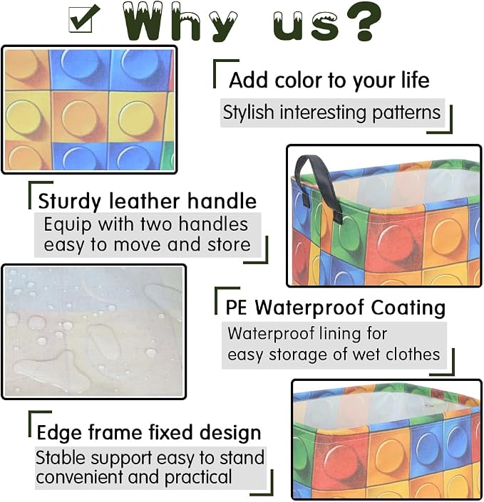 FXOLCSHE Building brick Basket,Building block book storage box,Laundry hamper,Waterproof foldable Kid's laundry basket,Shelf box,Baby Room decor(Building block)
