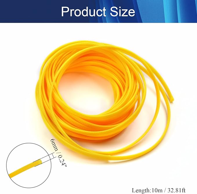 Jutagoss PET Expandable Braided Cable Sleeve, 32.8ft - 1/4 inch Yellow Cable Management Sleeve, Wire Loom Tube Cord Protector for USB Cable, Power Cord, Audio Video and More, 1Pc