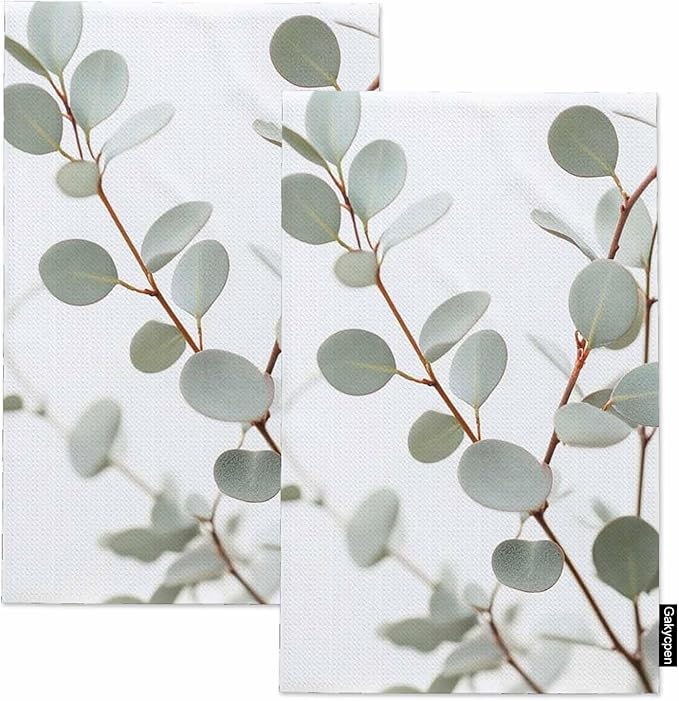 Eucalyptus Branches Kitchen Towels Watercolor Green Eucalyptus Soft and Super Absorbent Dish Towels 2 Pack 16 X 24 Inches