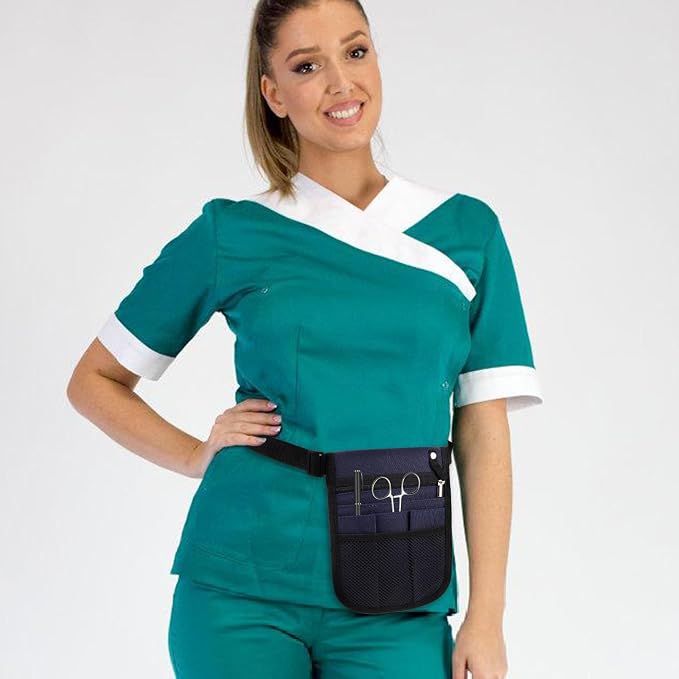 Mikikit Multi-Functional Nurse Fanny Pack Cross-Body Pocket Oxford Cloth Portable Organizer Waist Bag Large Capacity for Healthcare and Pet Grooming Use