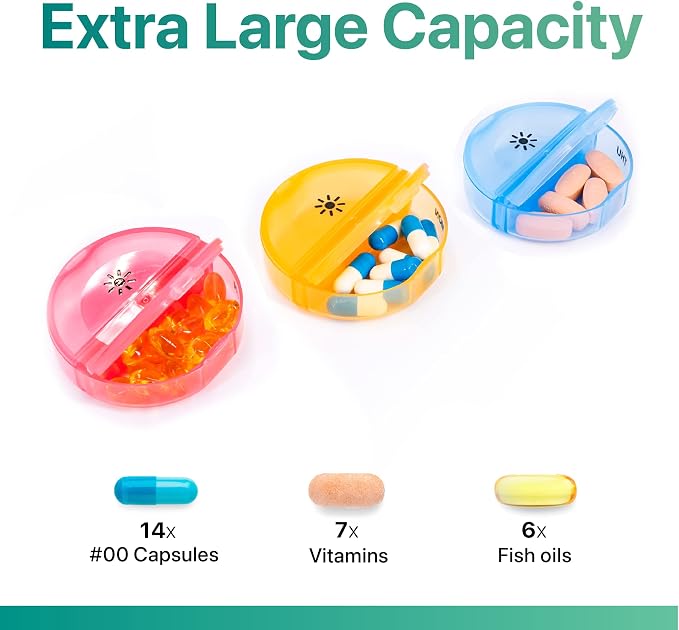 Sukuos Large Weekly Pill Organizer 2 Times a Day, Daily Pill Box 7 Day Easy to Open with Double Protection, AM PM Pill Case for Medicine/Vitamin/Fish Oil/Supplements (Blue)