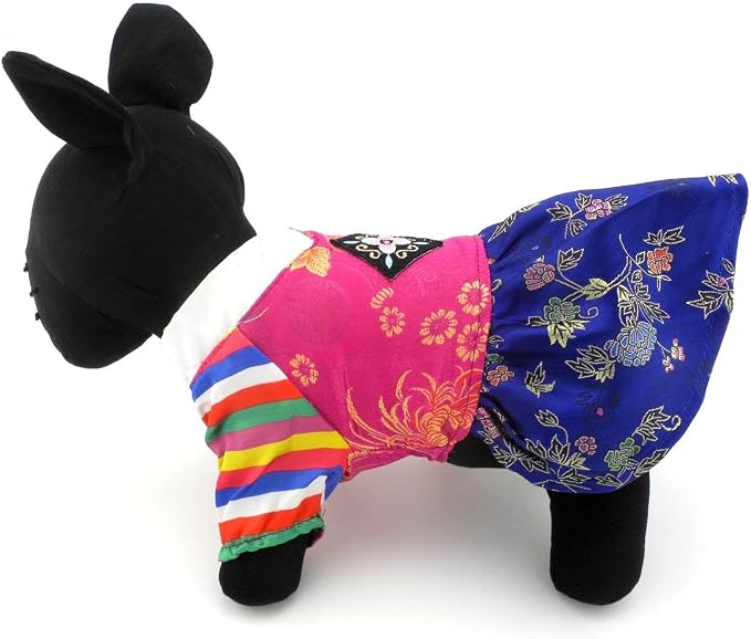 Embroidered Hanbok for Small Dogs, Girl, M | Silky Fabric, Embroidered Norigae, Birthdays, Festivals, Chihuahua, Yorkie, Small Breed, Korean Traditional Pet Costume