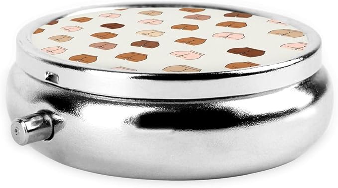 Travel Pill Holder, Naked Butt Yellow Black White Skintones Funny Round Compact Organizer, Small Dispenser with Mirror, Pocket Purse Case for Vitamins