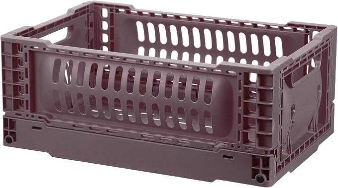 uxcell Collapsible Crates, 11.7x7.8x4.7 Stackable Plastic Storage Baskets with Handle Small Storage Containers for Bedroom Office Classroom Bathroom Desktop Organizer Decor, Brown
