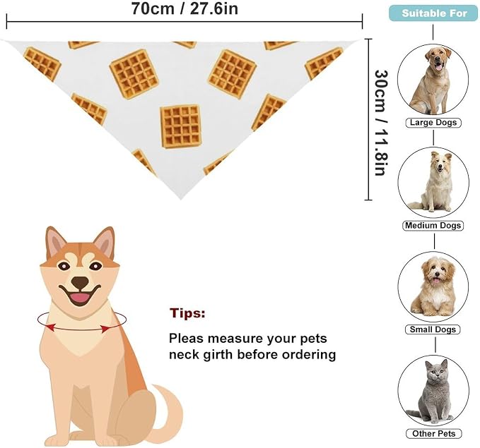 Lightweight Washable Pets Casual Fashion Scarf, Adjustable Comfy Brown and Yellow Waffles Handkerchief for Wedding, Party, Daily Use
