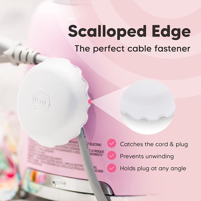 2-Pack Patented Heat-Resistant Cord Organizer for Appliances, Kitchen, Computers & More | Stick-On Cord Wrappers with Flexible Base, Secure Scalloped Edge, White (3 x 1.5 Inches)