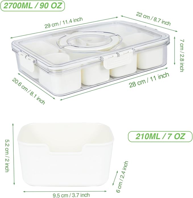 Snackle Box Snack Container Tray with Lid, Divided Serving Tray with Handle | Portable Snack Platter Fruit Veggie Trays Snackele Box Containers for Charcuterie, Party, Snack, Nuts, Beach, Travel, Picnic