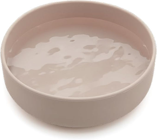 Should We Go? The Perfect Dish No-Spill Dog Water Bowl, Less Mess Non-Tippable Water & Food Bowl, Pure Silicone with Suction Cup, Fits 5 Cups 7.5" Across x 2.25" Tall, Ideal for All Pets, Medium-Sand