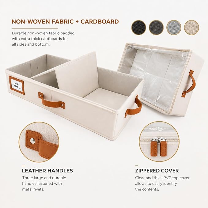 HOMELUX THEORY Under Bed Storage, Large 2pc with Lid, Ivory | Drawer-style pull-out design, Fits blankets, clothes, fabric & shoes, Bins with lids, Bedroom & closet storage