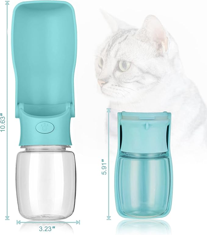 Foldable Dog Water Bottle, 2in1 Portable Leak Proof Puppy Drinking Bottle Dispenser for Puppy Small Medium Large Dogs, Dishwasher Safe Pet Accessories for Outdoor Traveling (Blue,12oz)