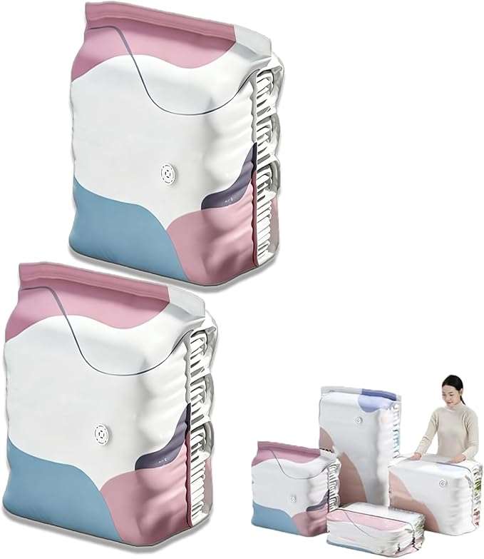 No‑pump Vacuum Storage Bags, Cube Compression Space Saver Bags, 3-Sec Fast Compression, No Pump Needed For Dorm And Home Organizing & Packing (2Pcs/L:31.5 × 39.4 × 11.8 in)