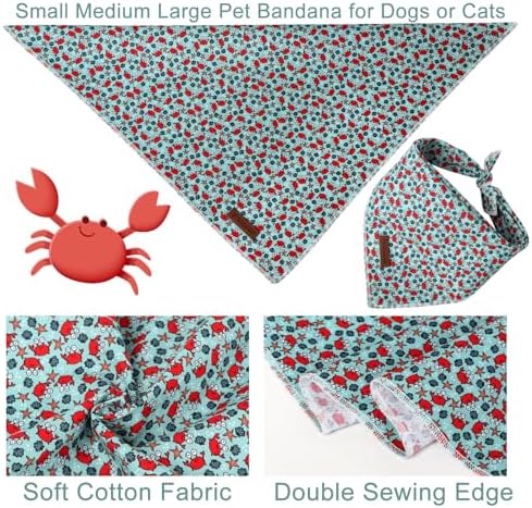 Summer Dog Bandana,Cute Pet Bandana with Crabs Pattern,Adjustable Blue Puppy Dog Bibs,Washable Triangle Dog Scarf for Boy,Girl Dogs or Cats…, UnderseaWorldParty