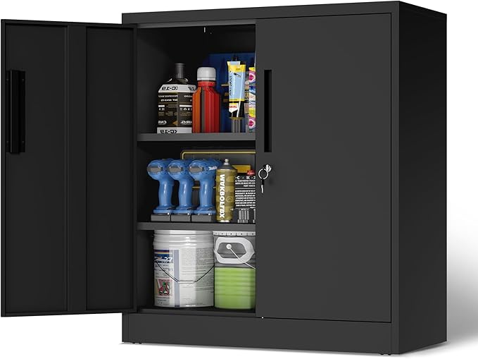 Metal Storage Cabinet for Garage, Tool Cabinet, Utility Cabinet | Medium Sized Tool Cabinet, Lockable, 2 Doors, 2 Adjustable Shelves, Assembly Required, Black