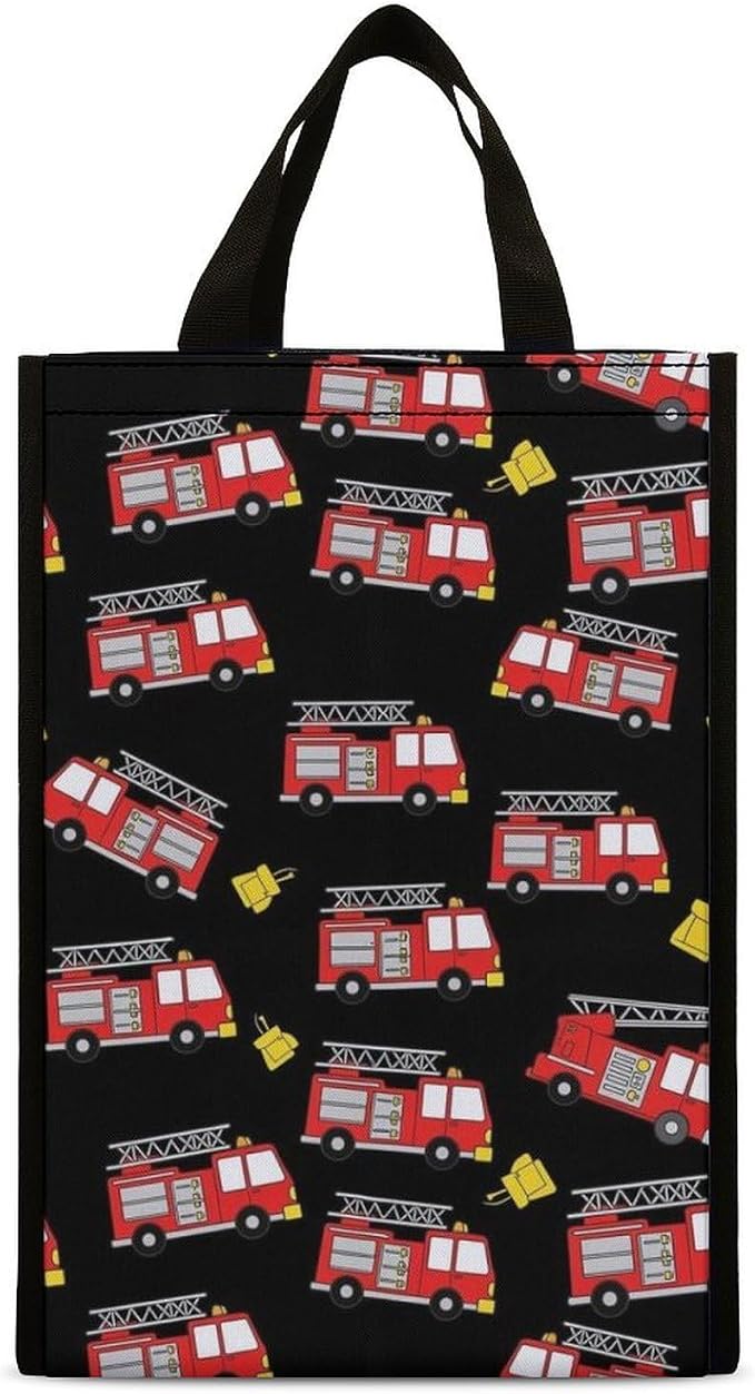 Reusable Insulated Lunch Bag Portable Foldable Lunch Totes Thermal Lunchbox Picnic Camping Cooler Bag Compatible with Fire Fighters Red Fire Truck Cartoon