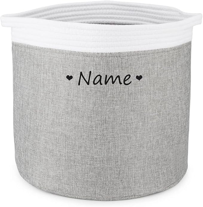 Personalized Dog Toy Storage Basket Bin Collapsible Customized Pet's Name Round Storage, Organizer for Dog Toys、Clothing、Apparel & Accessories with Box (Heart White Blue)