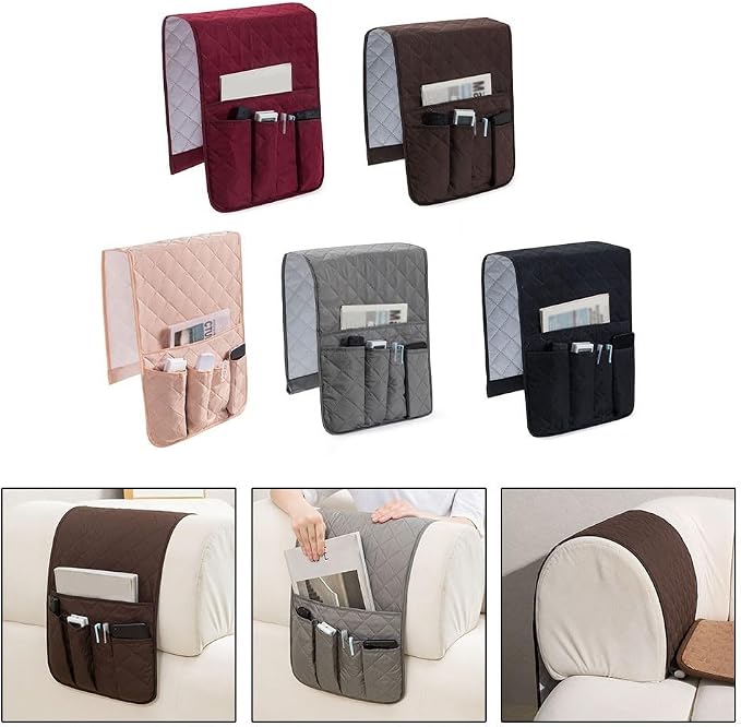 Sofa Armrest Covers Waterproof Polyester Fabric, Anti-Scratch Protection for Cats, Side Pocket Storage for Living Room Bedroom Office(burgundy)