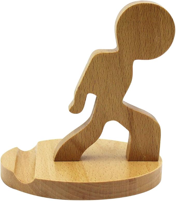 Cute Boy Cell Phone Holder Stand Wooden Smartphone Desk Holder for Mobile Phones Animal Phone Stand Desk Ornament